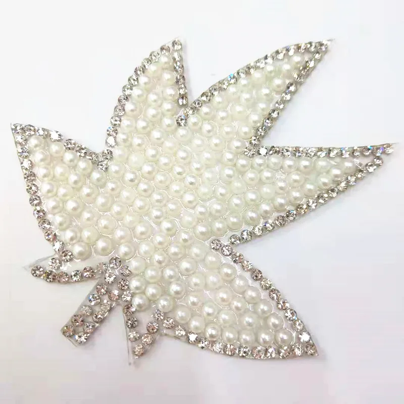 2 шт кленовые листья патчи с Стразы и аппликация из жемчужного бисера железа на