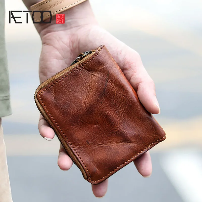 

AETOO Vintage do old zero wallet, large-capacity real pickup bag, leather wallet