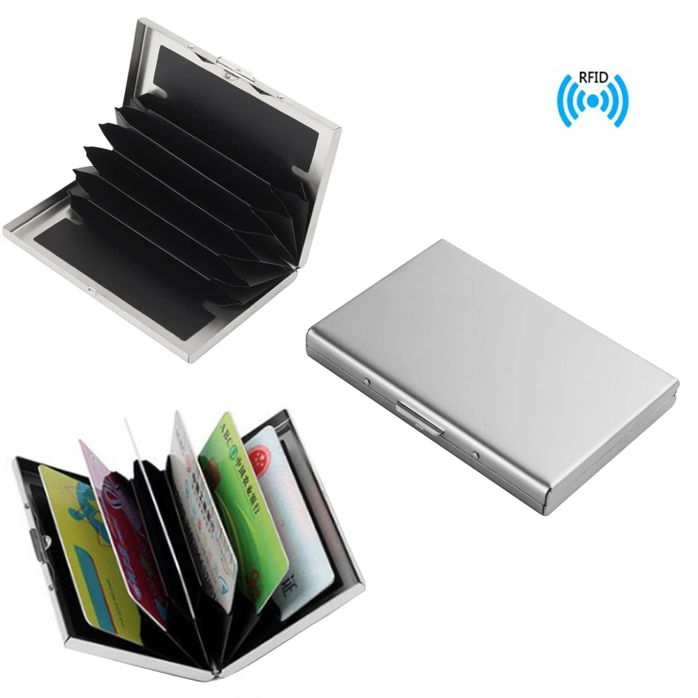 

Unisex Solid Color Anti Magnetic Card Holder Women Men Metal Rfid Credit Card Business Card Holders Organizer Card Wallet