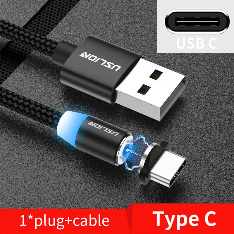 USLION 2 м Магнитный кабель для быстрой зарядки Micro usb type C зарядное устройство для iPhone XS X 8 7 samsung S10 9 магнит Android телефонный кабель 3 м - Цвет: Black For Type C