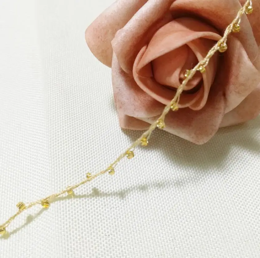 1M Gold Lace Crystal Beads Sequin Fabric Beaded Trim Ribbon DIY Sewing Applique Collar Cord Wedding Dress Guipure Decor YU21 | Дом и сад
