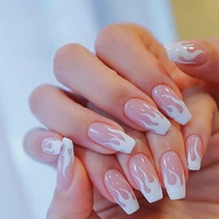 elegant nail design 24pcsset short ballerina pink flame fake nails full cover nail decoration stylish nail charm