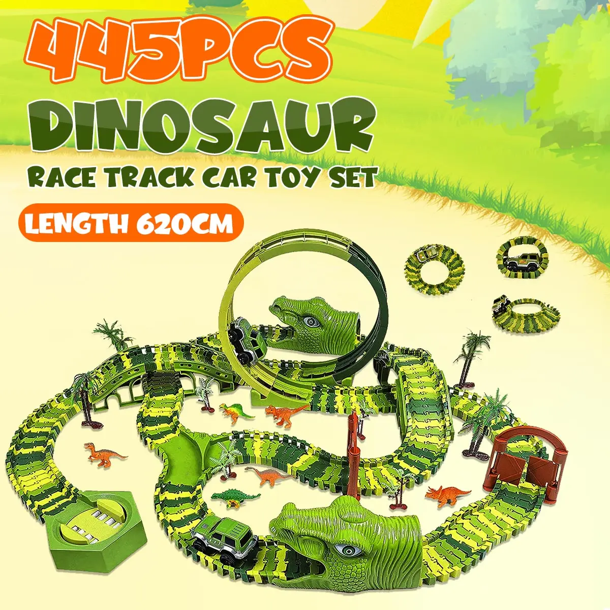 

620CM 445PCS Assembly Toys Dinosaur Railway Tracks Car Rail Toys Gifts for Children DIY Flexible Bend Magical Track Road Kids