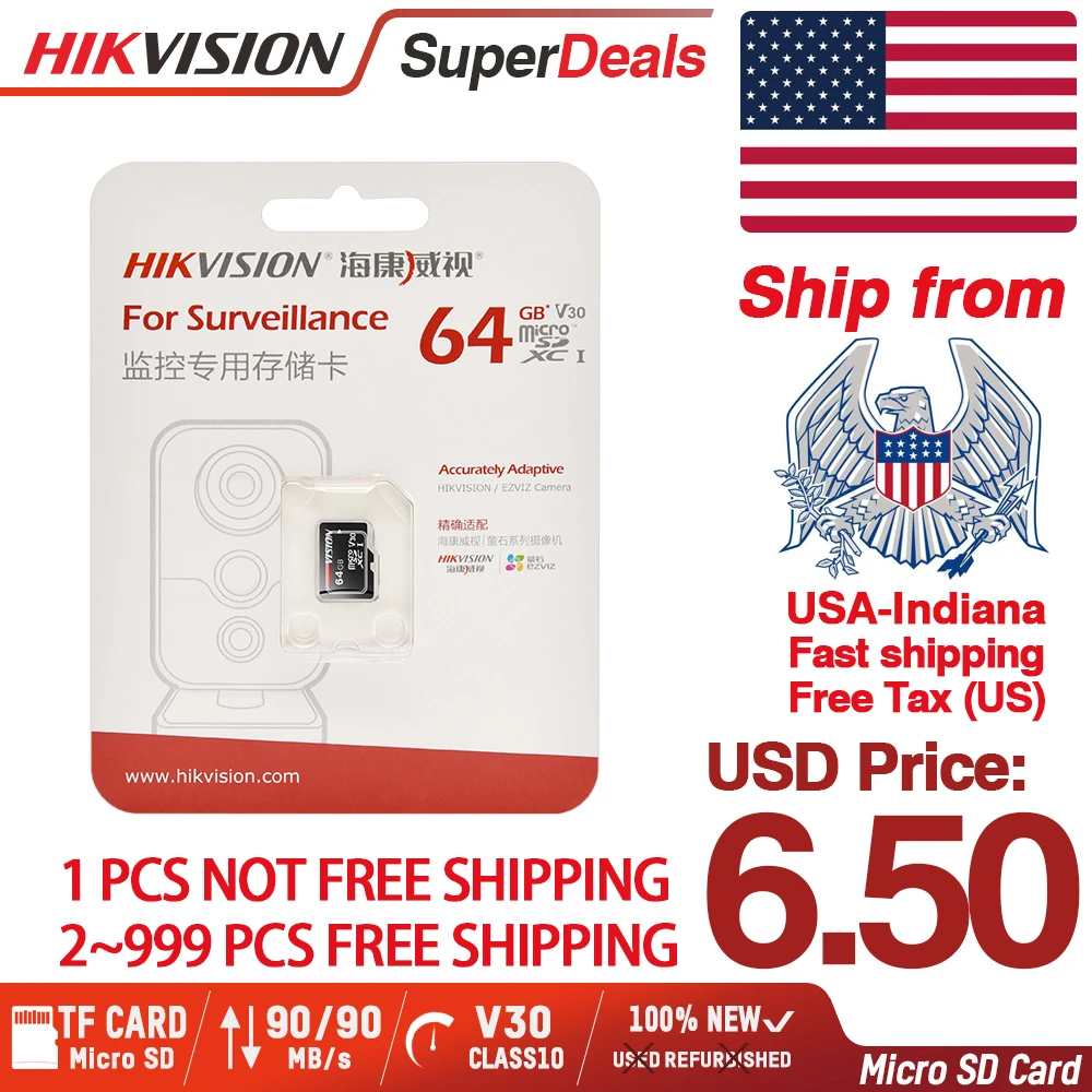 

HIKVISION Micro SD Card Class10 TF Card 32gb 64gb 128gb Max 90M/s Memory card for Hikvision Surveillance Ship from Indiana USA