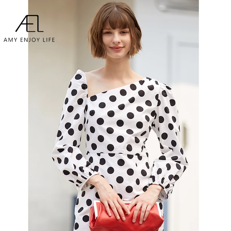 

Платье AEL женское с вырезом лодочкой, пикантное короткое белое мини-платье в горошек с высокой талией и открытой спиной, лето 2020