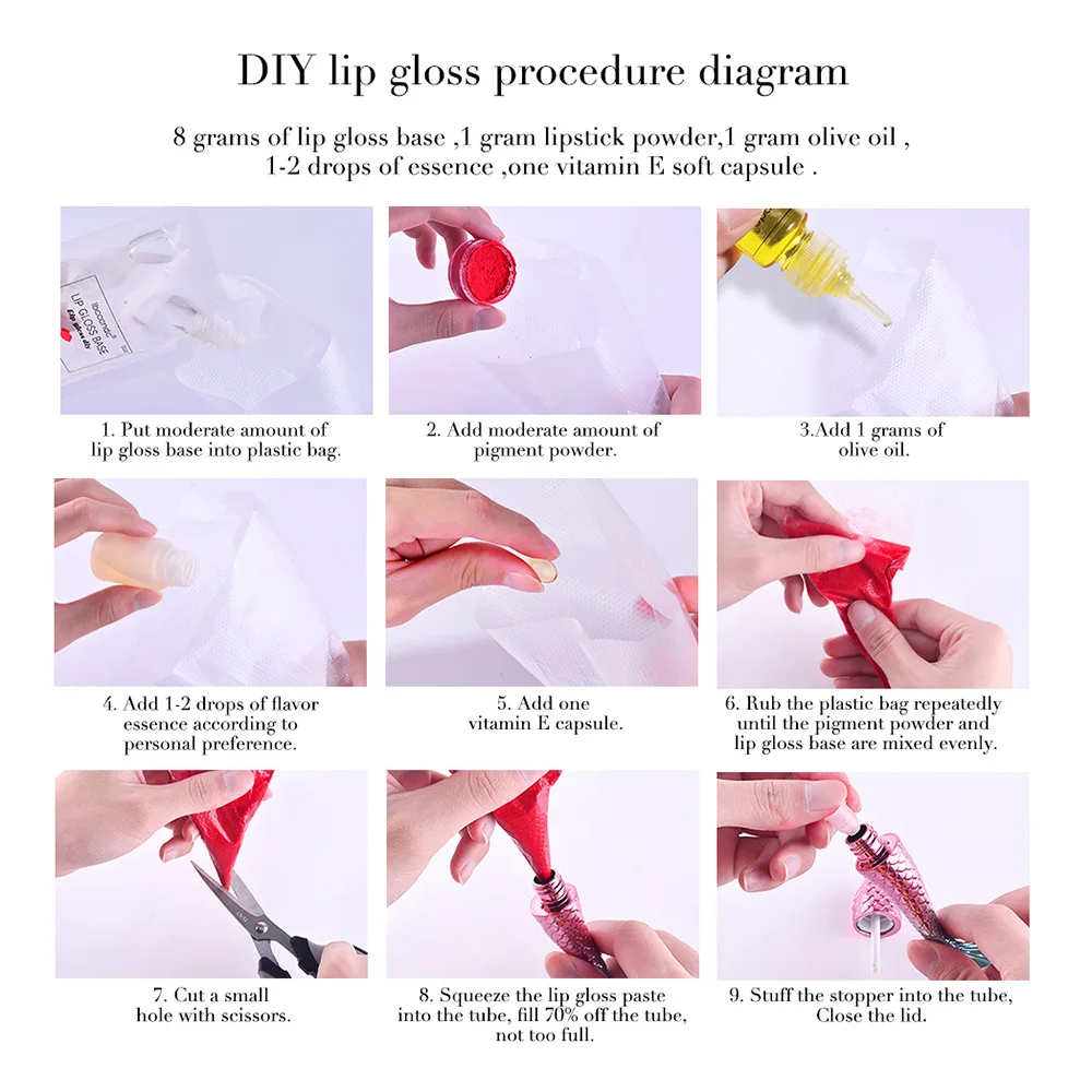 

ibcccndc Material Lip Gloss Kit DIY Moisturizing Nutritious Lip Gloss Non-Stick Cup Lipstick Lip Glaze Base Makeup Tools