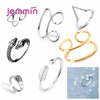 adjustable minimalist women 925 sterling silver finger rings open girls snake feather geometric jewelry gift anillos mujer