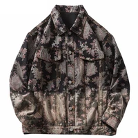 maple vintage autumn denim leaf men streetwear jacket print hip hop gradient jeans jacket harajuku cotton outwear coats clothing
