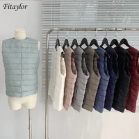 fitaylor autumn winter ultra light feather vest short jacket single breasted down sleeveless coat solid color underwaist outwear