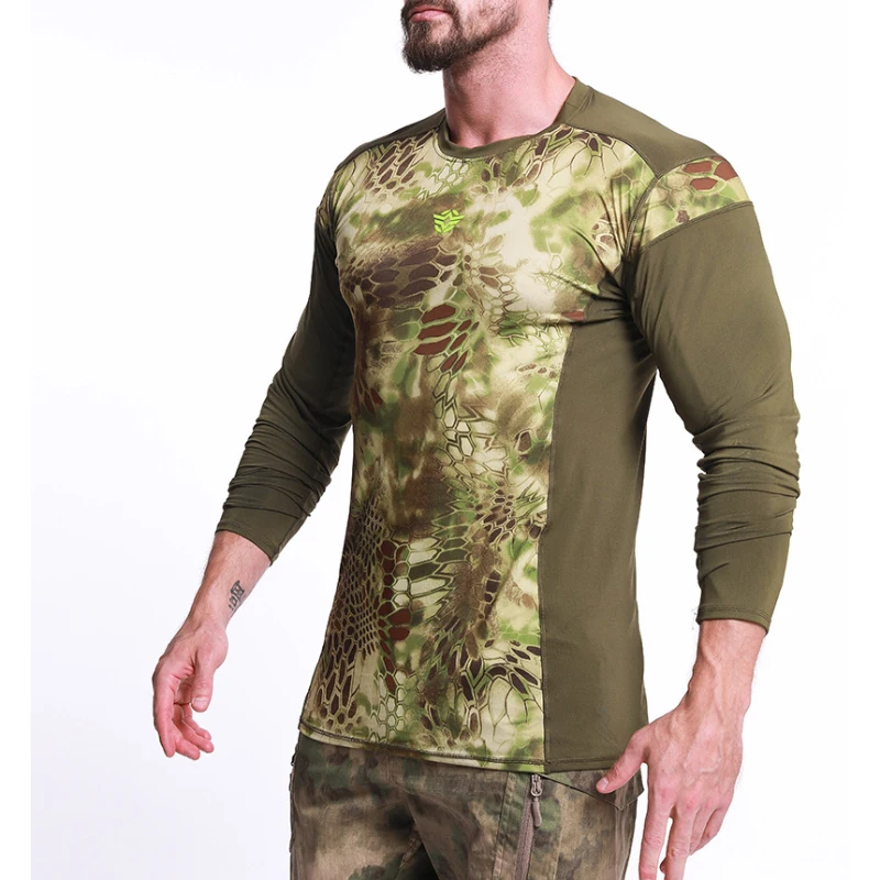 High-quality Tactical Long-sleeved Camouflage Python Bomb Quick-drying Breathable Outdoor Sports Cycling Bottoming Shirt