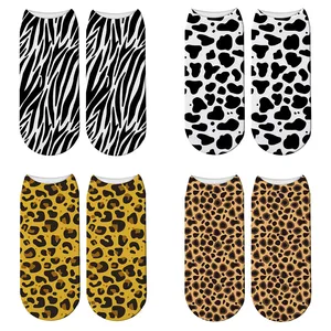 Модные милые женские носки с 3D-принтом животных и кожи, Леопардовый принт, далматинские носки в стиле Харадзюку, корова, тигр, забавные носки до щиколотки