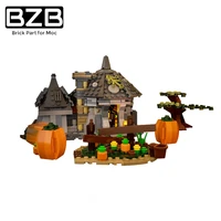 bzb moc halloween decoration creative city house pumpkin lamp block model holiday christmas kids toys diy best gifts