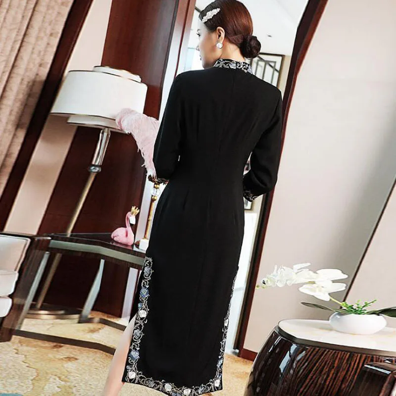 Высококачественное платье Чонсам в китайском стиле с вышивкой и большими