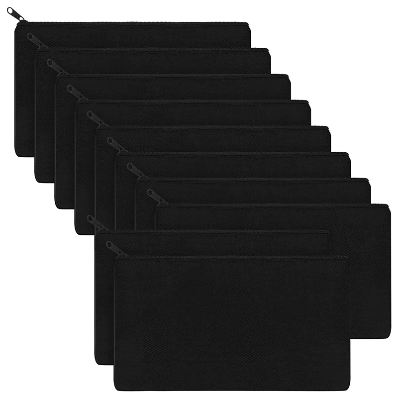 

Холщовые сумки на молнии 10 шт., парусиновые сумочки для макияжа, чехол для карандашей, пустые черные, для творчества и школы, для путешествий,...