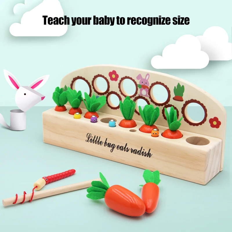 

Catching Worm Puzzle Toy Children Size Cognition Shape Matching Carrot Game Kids Wooden Montessori Toys Harvest Carrot Block Set