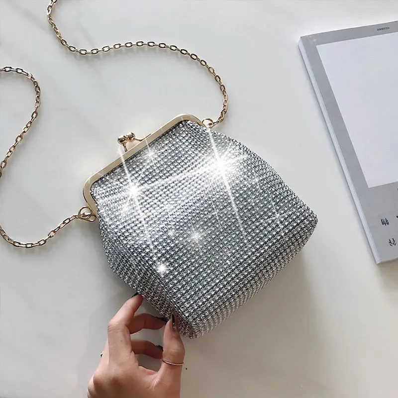 

Женский вечерний клатч с блестками, летние вечерние Наплечные сумки через плечо, клатч, сумка-слинг, кошельки в форме ракушки с золотой цепо...