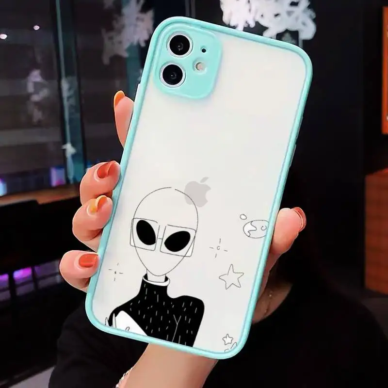 

Phone Case For iPhone 12 11 Mini Pro XR XS Max 7 8 Plus X Cartoon alien space Matte transparent blue Cover