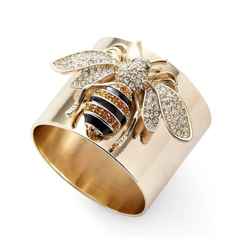

Hip Hop Creative Little Bee Ring, Crystal Gold Ring Index Finger Ring for Women Party Lady Jewelry Accessories Party Gift