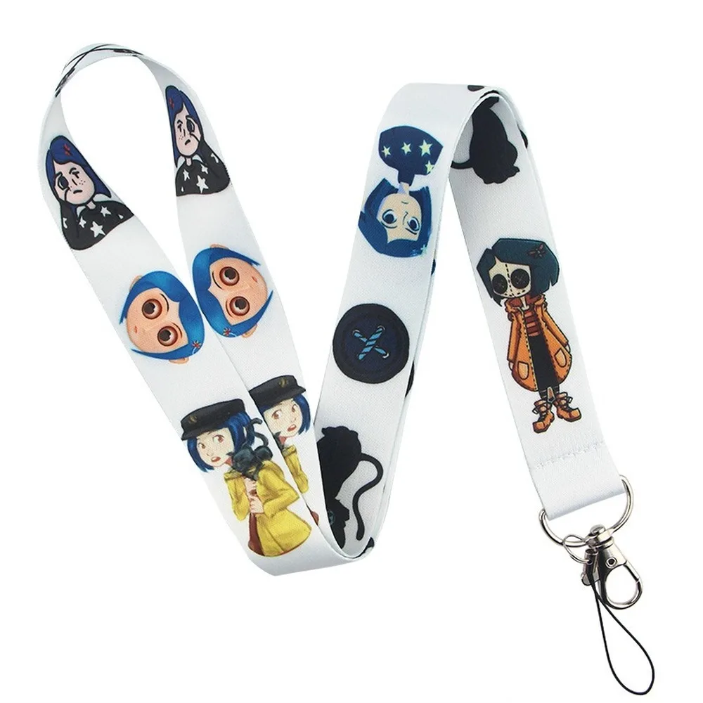 Шнурок для ключей телефона с синей девочкой и маленькой черной кошкой