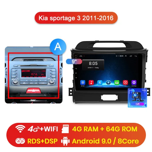 4G-WIFI 4-64GB-A Junsun V1 pro 4G+ 64G Android 9,0 DSP для Kia sportage 3 4 2010 2011- автомобильный Радио Мультимедиа Видео плеер gps 2 din dvd - Цвет: 4G-WIFI 4-64GB-A