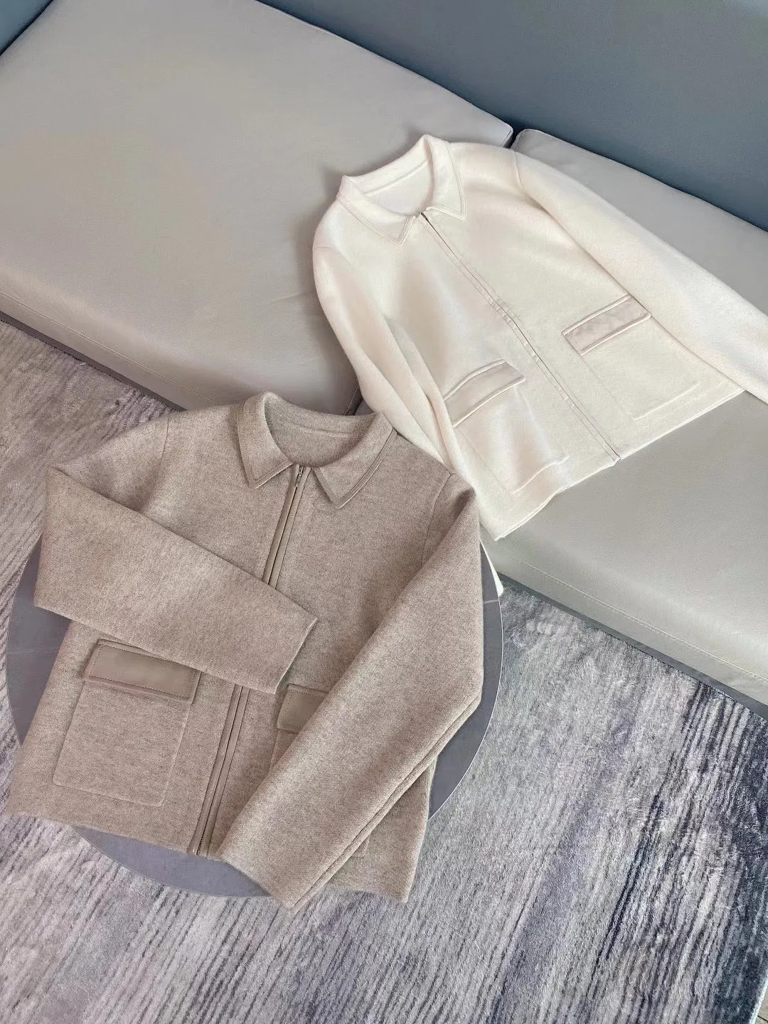 

Новинка 2021, женское модное высококачественное кожаное кашемировое пальто с длинными рукавами и отложным воротником, 1106