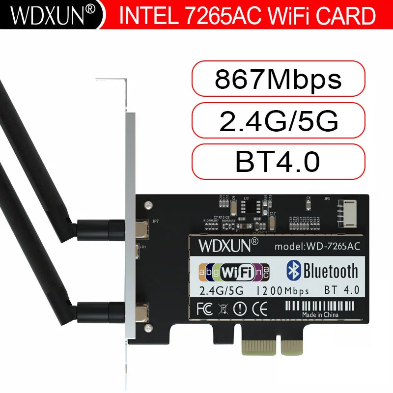 Настольная карта Двухдиапазонная 802.11AC 867 Мбит/с Bluetooth 4 0 Wi-Fi Intel 7265NGW Linux/Win7/Win8/Win10/AP |