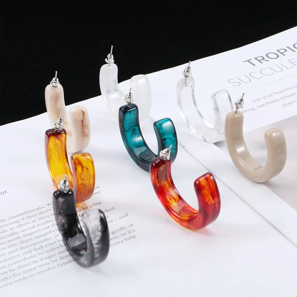 Женские Простые цветные круглые серьги-кольца из смолы с буквенным принтом
