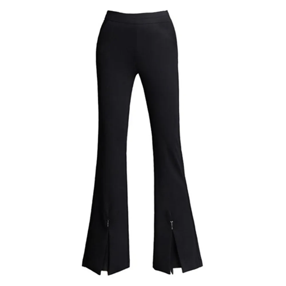 Женские модные черные расклешенные брюки, офисные облегающие брюки до щиколотки с высокой талией, весна-лето 2022