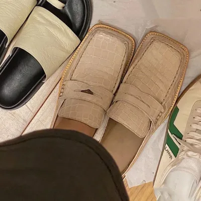 

2020 new Baotou half drag small leather shoes female British style square toe thick heel women's shoes