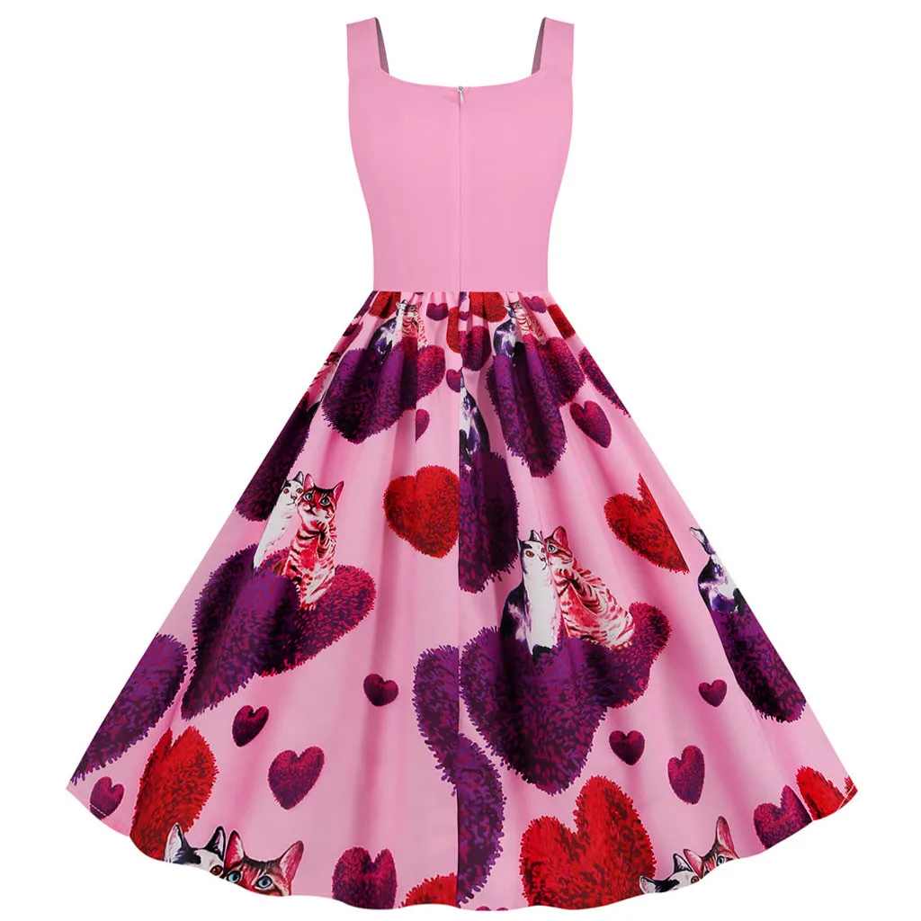 Женское платье модное винтажное на День святого Валентина с принтом сердца без