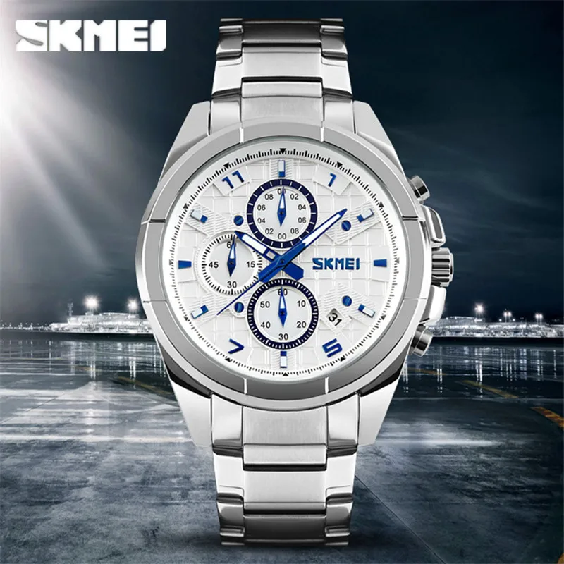Топ бренд SKMEI Мужские кварцевые часы простой дизайн из нержавеющей стали мужские