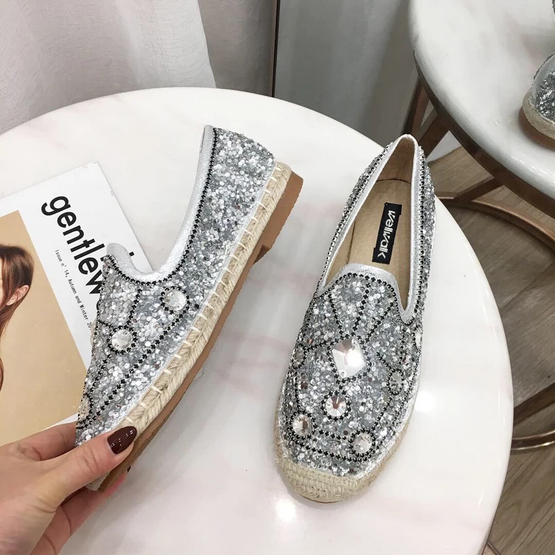 Эспадрильи Женская обувь Летние мокасины на плоской подошве Лоферы со стразами в