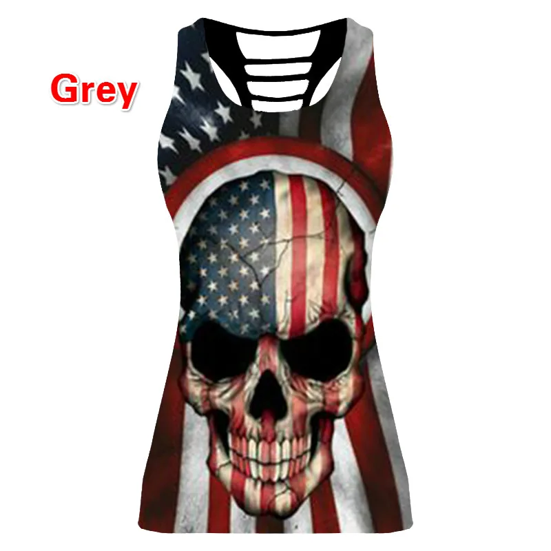 Для женщин Скелет Спортивная футболка без рукавов топы с бретельками и флага