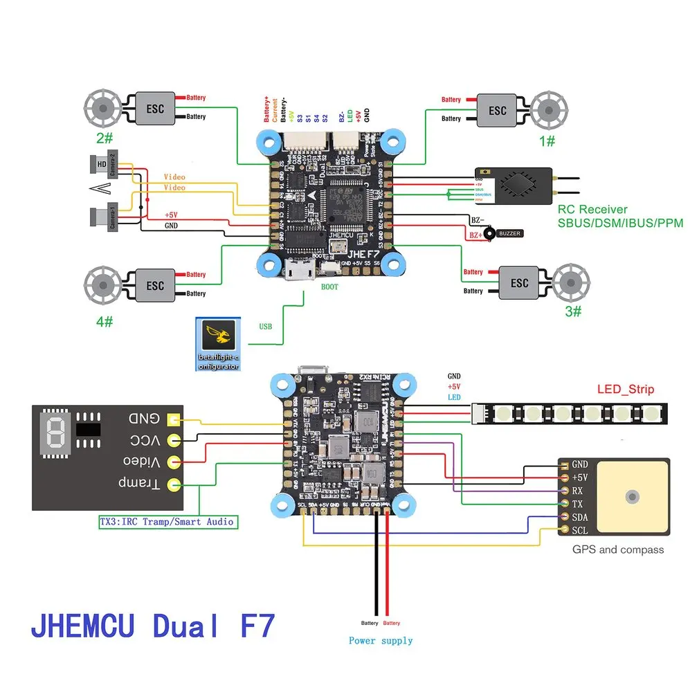 JHEMCU двойное управление полетом F7 OSD BEC 5 в 8 двойной камерой Acro/Deluxe для