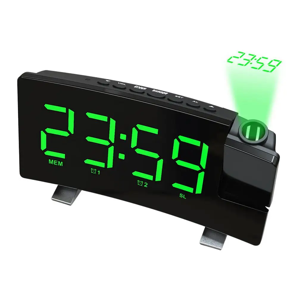 

Projection Alarm Clocks Digital Clock Projector Dual USB Charging Port180 Rotatable Mains Powered Adjustable Brightness Clocks F