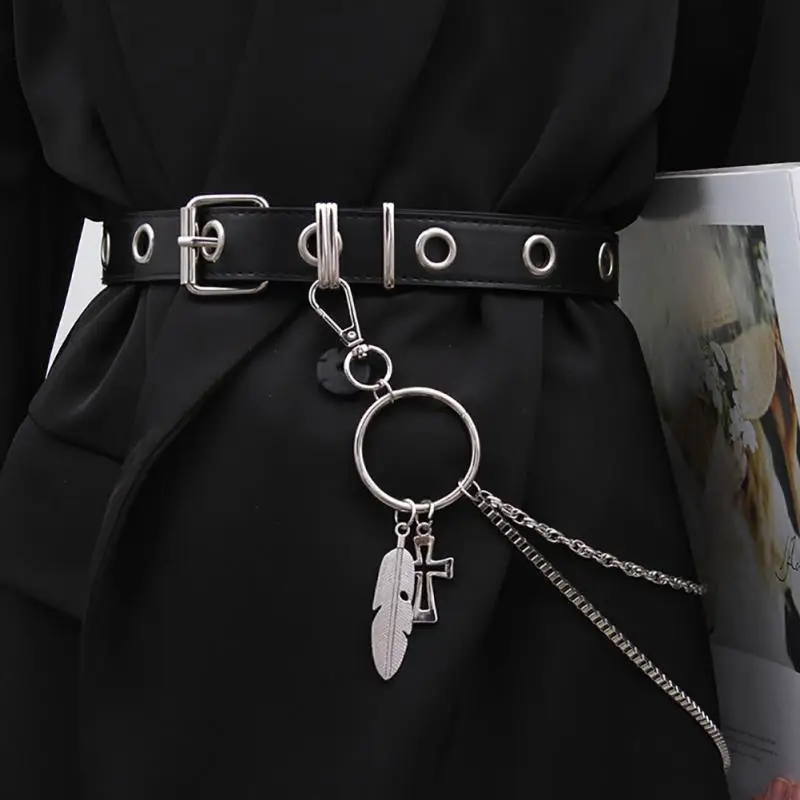 

Adjustable Single Eyelet Leather Chains Belt 100cm Harajuku Bag Women Metal Alloy Buckle Waistband Jeans Dress Accessories