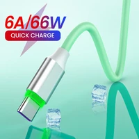 type c fast charging data cable liquid silicone data cable 6a 66w with led light for huawei xiaomi vivo samsung type c data cord