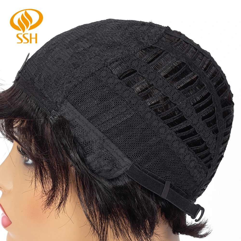 Короткий парик с челкой человеческие волосы Remy короткие бесклеевые прямые