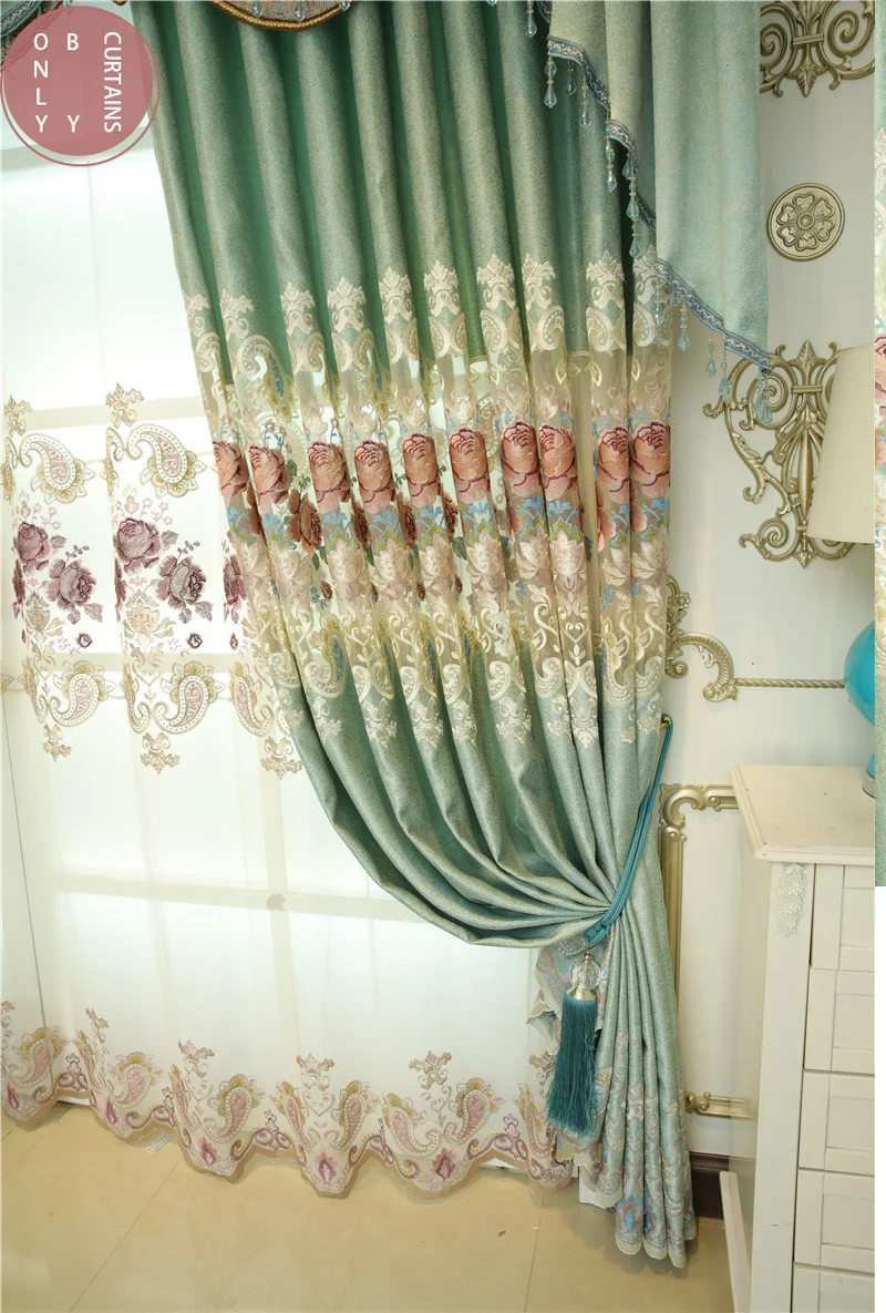 

Curtains for Living Room Valance for Bedroom New Finished Embroidered European Style Hollowed Out Pink Peony Villa