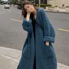 Женский длинный вязаный кардиган SHIJIA, синий утепленный корейский свитер с длинным рукавом, Серый кардиган большого размера на осень и зиму