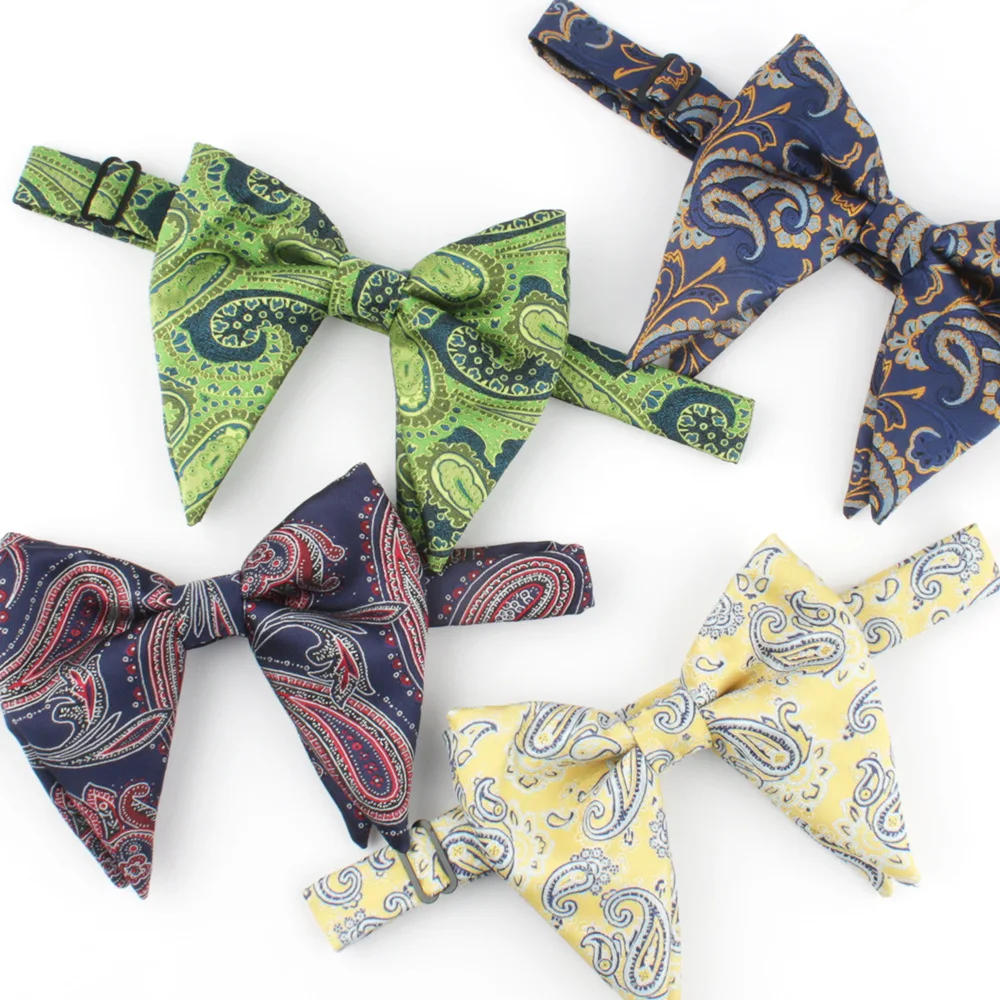 

Paisley Bowtie Polyester Woven Wedding Bridegroom Double Layers Big Butterfly Bow Tie for Men Party Gift