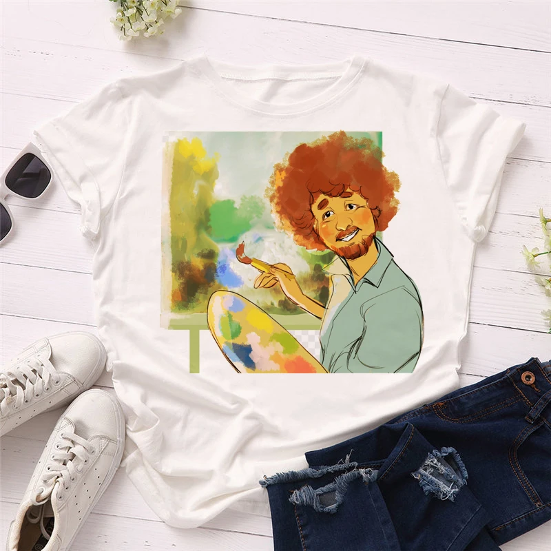 2021 Футболка Боб Росс футболка с рисунком акварелью Женская одежда футболки 90-х