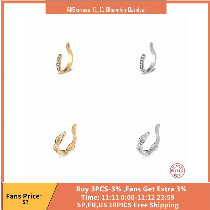 

MC 925 Sterling Silver Diamonds Earrings For Women Girls 1PC Earrings Clip Temperament Zircons Earrings No Piercing Jewelry
