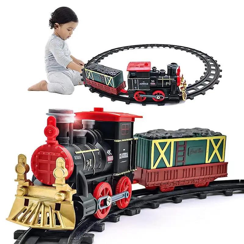 

Рождественская модель парового поезда в стиле ретро, игрушечный набор светильник кой и звуком, Электрический поезд, игрушка для детей, Ново...