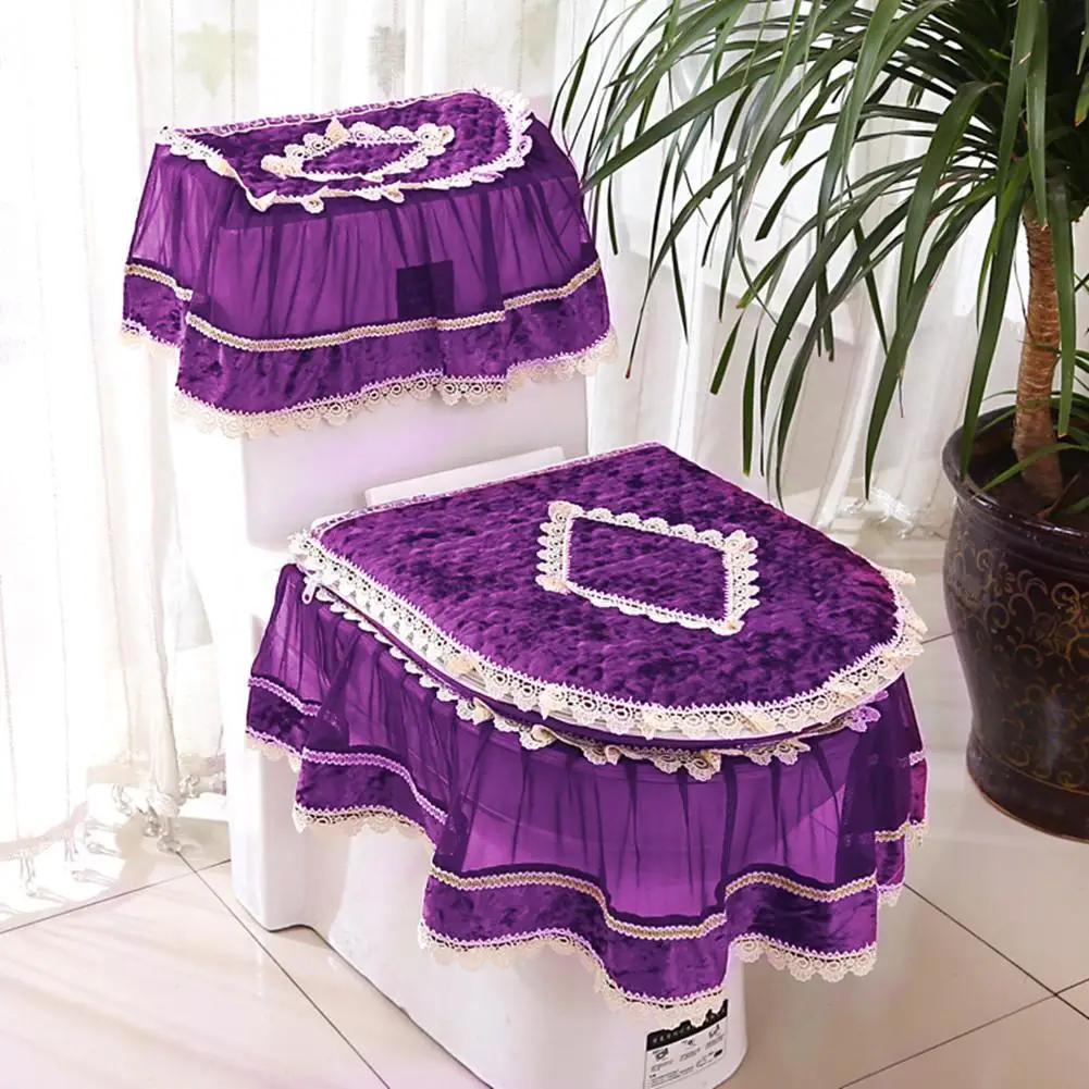 HobbyLane 3 шт., фланелевый кашемировый кружевной принт, украшение для дома, крышка резервуара для воды+ крышка для унитаза+ сиденье для унитаза