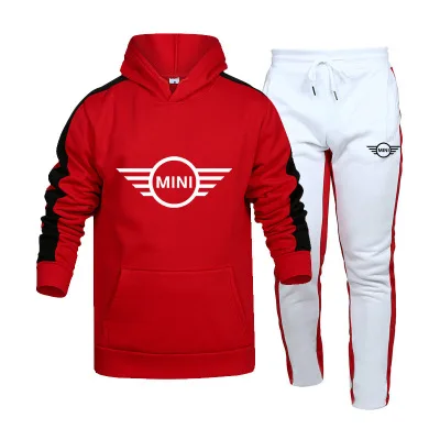 

New Spring Autumn Men Mini Car Logo Hoodies Suit Fashion Casual Tracksuit Mens Sports Set Two Piece Stripe Hoodie Pant suit