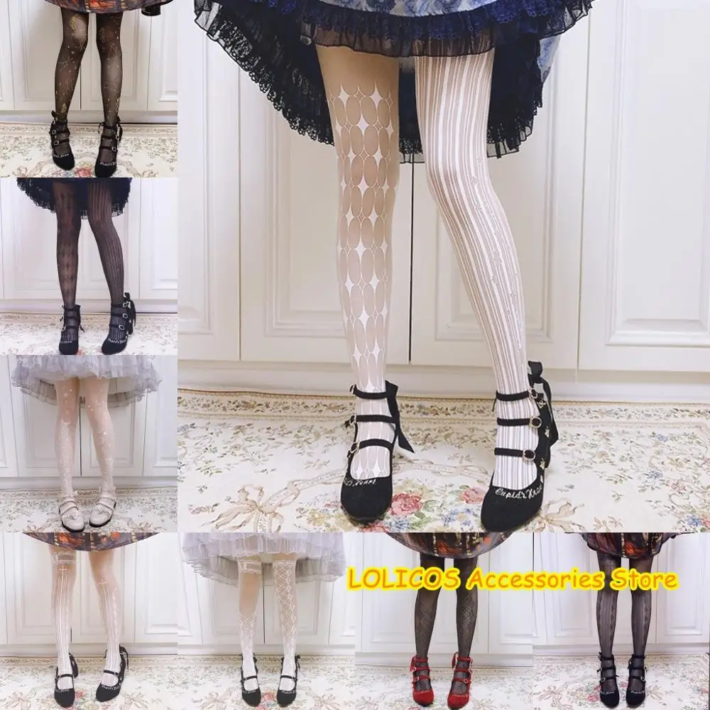

Ультратонкие шелковые чулки в стиле "Лолита", "ведьма", милые кружевные колготки в стиле Харадзюку, летние сексуальные женские длинные чулки ...