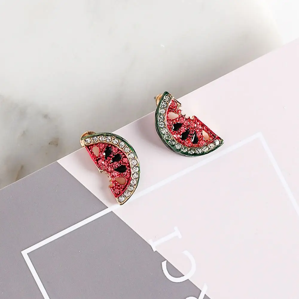

OPPOHERE 1 Pair Studded watermelon fruit stud earrings sweet and cute personality mini strawberry earrings female