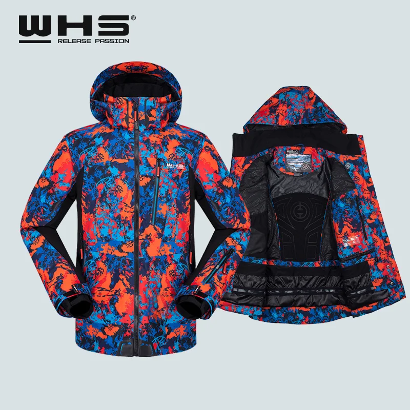 WHS мужские лыжные куртки, ветронепроницаемые теплые пальто, зимняя куртка, модная мужская куртка с принтом, ветрозащитная и водонепроницаемая