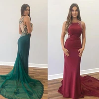 dark red green prom dresses sheath hollow back crystal beaded long train applique boat neckline formal party evening gowns